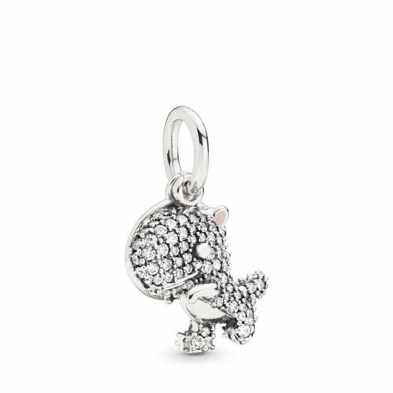 Pandora Pavé Dinosaur Dangle Charm - Sterling Silver/Enamel/Pink/Cubic Zirconia - Canada | RC7137CN